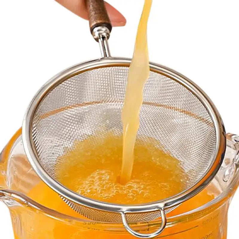 304 Stainless Steel Mesh Strainer Filter Spoon with Wooden Handle for Filtering Juices Residues Flour Fried Food Kitchen Tool