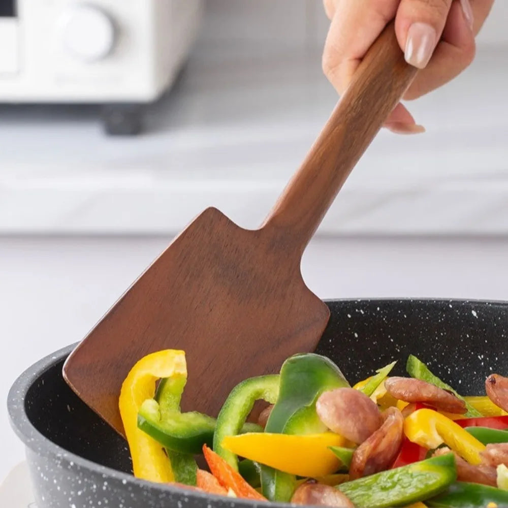 34cm Solid Wood Cooking Spatula Turners Long Handle Shovel Non-Stick Stir Fry Spatula Fried Egg Leak Shovel Kitchen Accessories