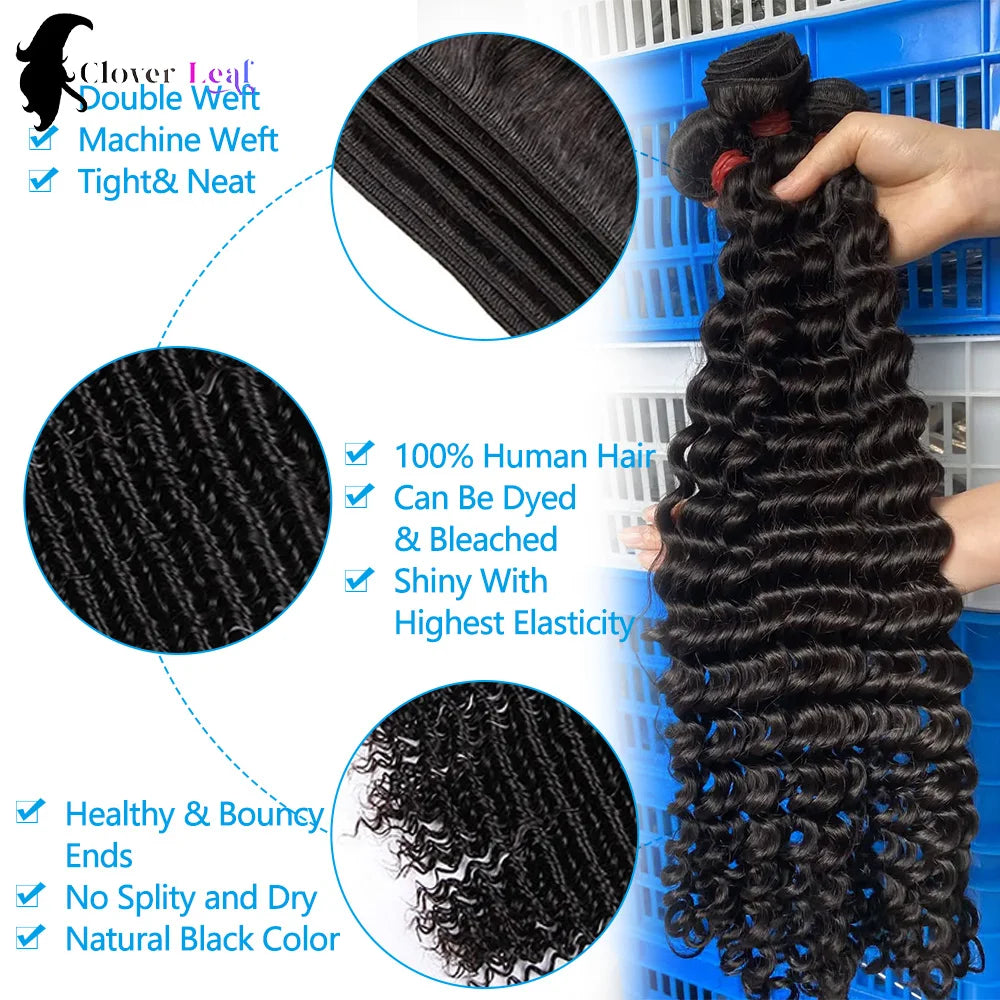 12A Deep Wave Bundles Human Hair Brazilian Remy 30 32 Inch Raw Curly Hair Bundles 100% Human Hair Extensions human hair Bundles