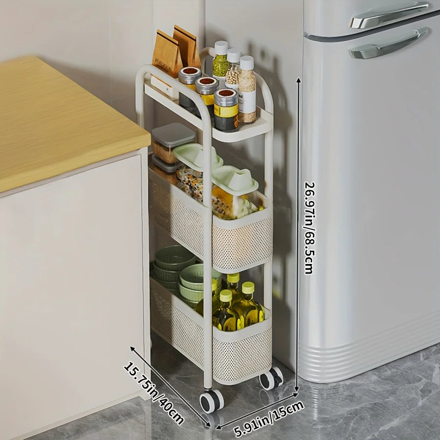 1 Multi-Tier Rolling Storage Trolley with Wheels | Kitchen Pantry Multi-Functional Trolley, Kitchen Storage Basket, Bathroom