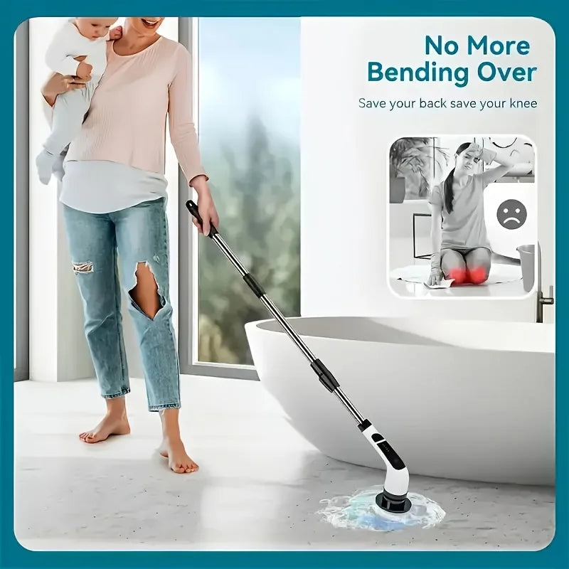 Electric Spin Scrubber – Cordless Shower Cleaner with 9 Brush Heads & Extendable Handle for Bathroom, Tub & Tile