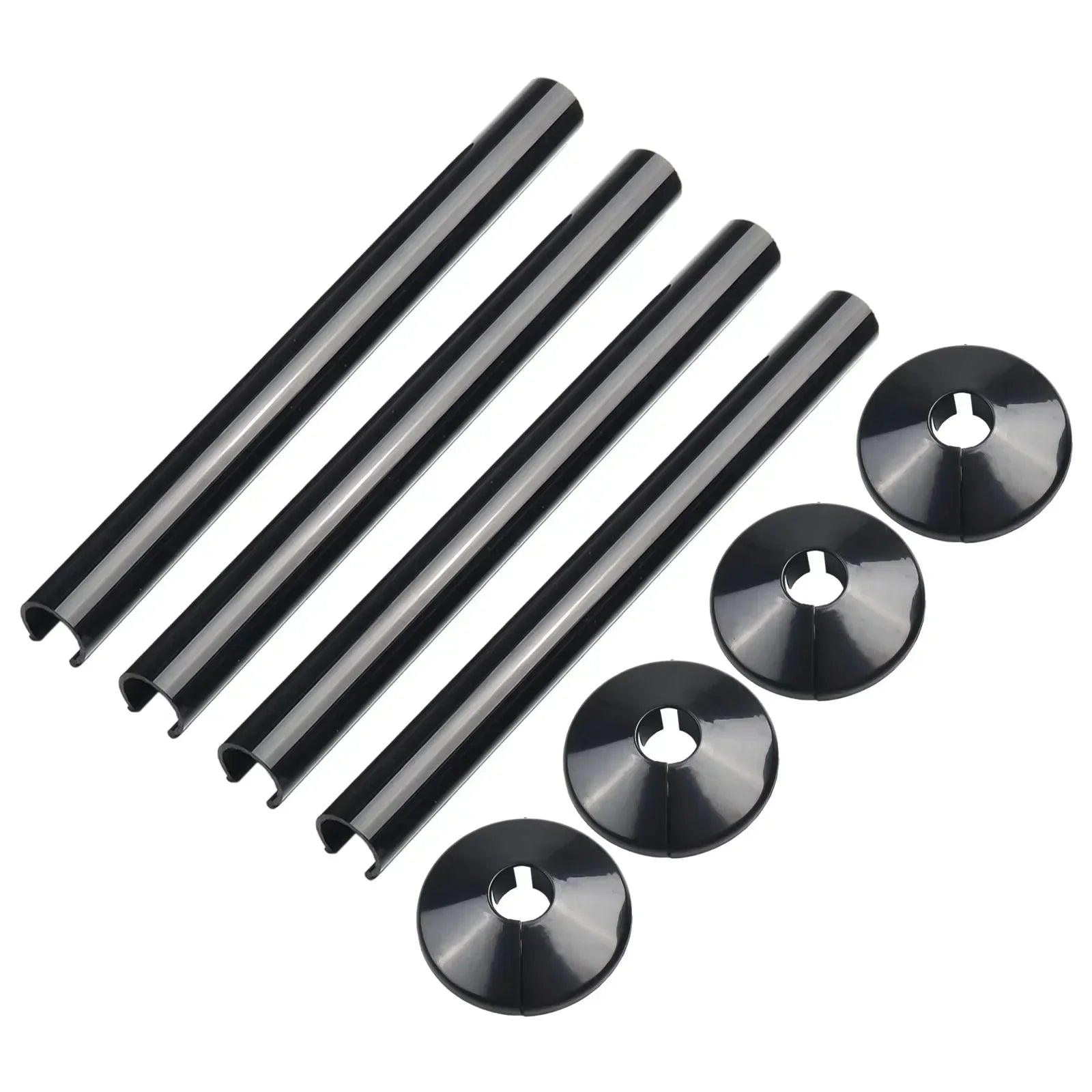 4 Set Pipes Radiator Pipe Covers Sleeve 15mm Collars Cut Fit Bathroom Chrome Black Plastic Decorative Covers Faucet Accessories