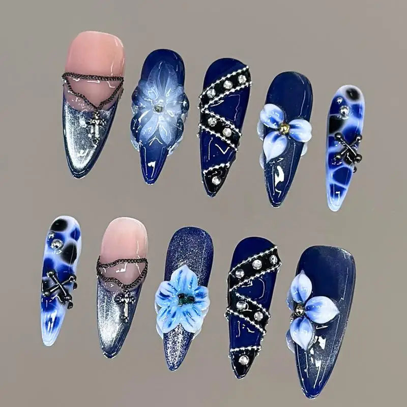 3D Bowknot Pearl Wearable Nail Art Fashion Leopard French Nude Almond Fake Nails Detachable Finished False Nails Press on Nails