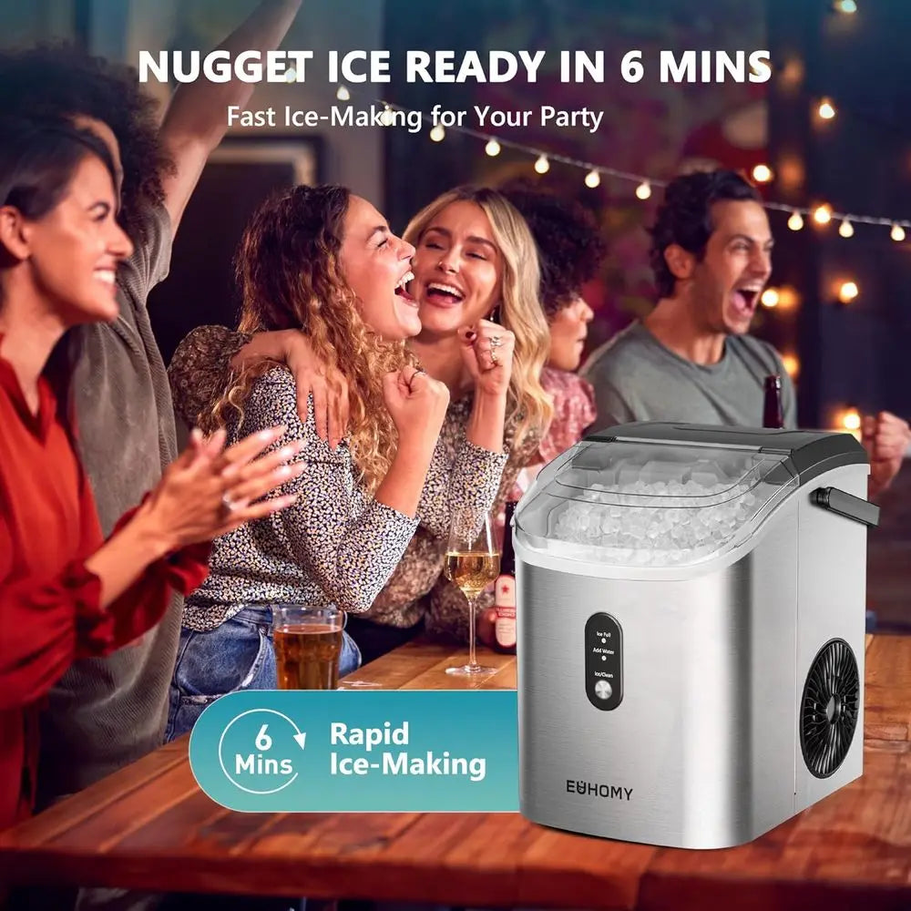 Nugget Ice Maker Countertop with Handle, Ready in 6 Mins, 34lbs Per Day, Removable Top Cover, Auto-Cleaning, Portable Sonic Ice