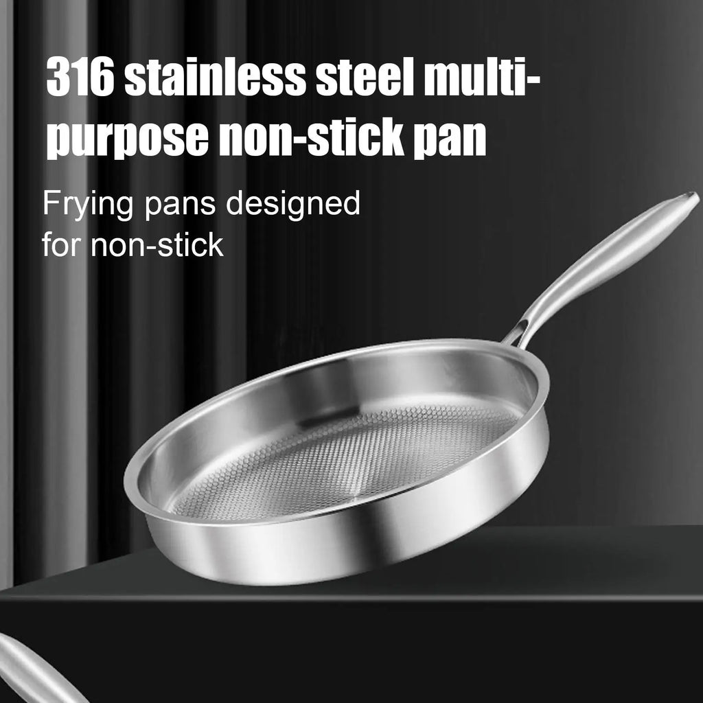 Titanium Frying Pan with Glass Lid Non-stick Even-Heating Skillet Uncoated Stainless Steel Woks Pan Kitchen Cookware 26/28/30cm