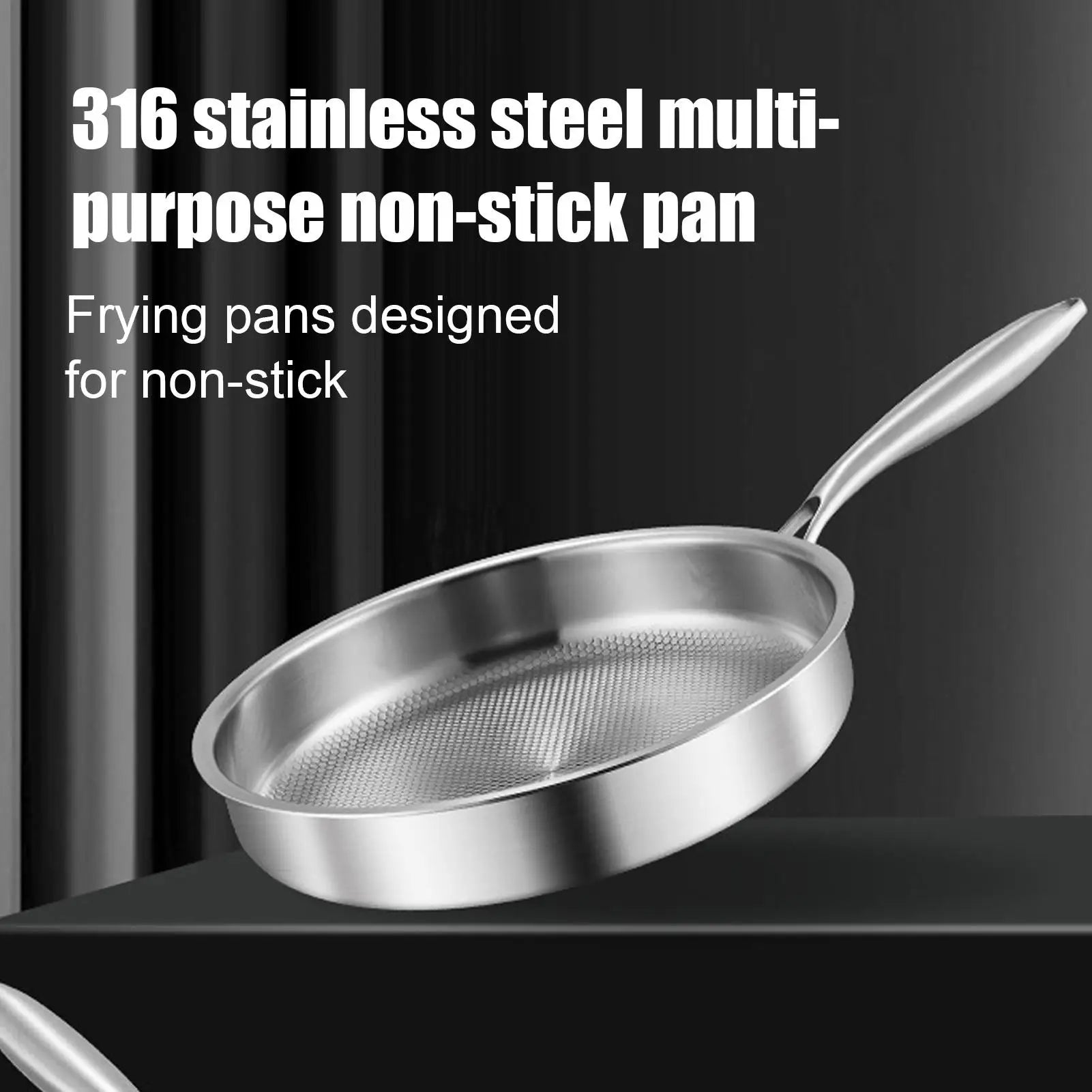 Titanium Frying Pan with Glass Lid Non-stick Even-Heating Skillet Uncoated Stainless Steel Woks Pan Kitchen Cookware 26/28/30cm