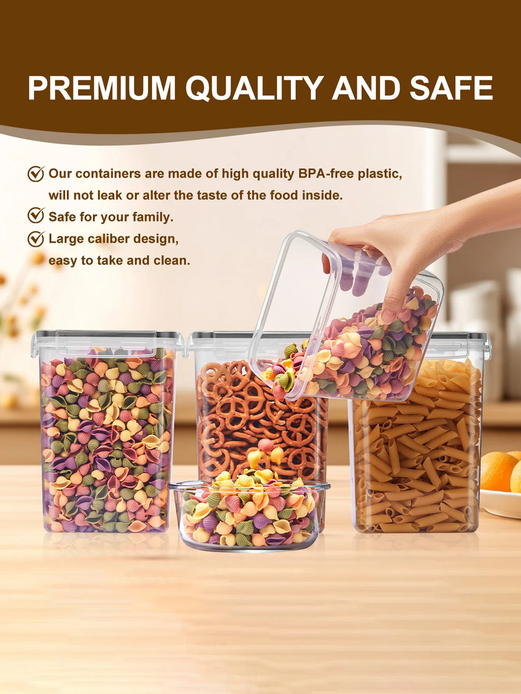 48pcs,Sealed food storage containers with LIDS, plastic kitchen pantry, dry cargo jars of lactose, grain, flour, sugar, labeled