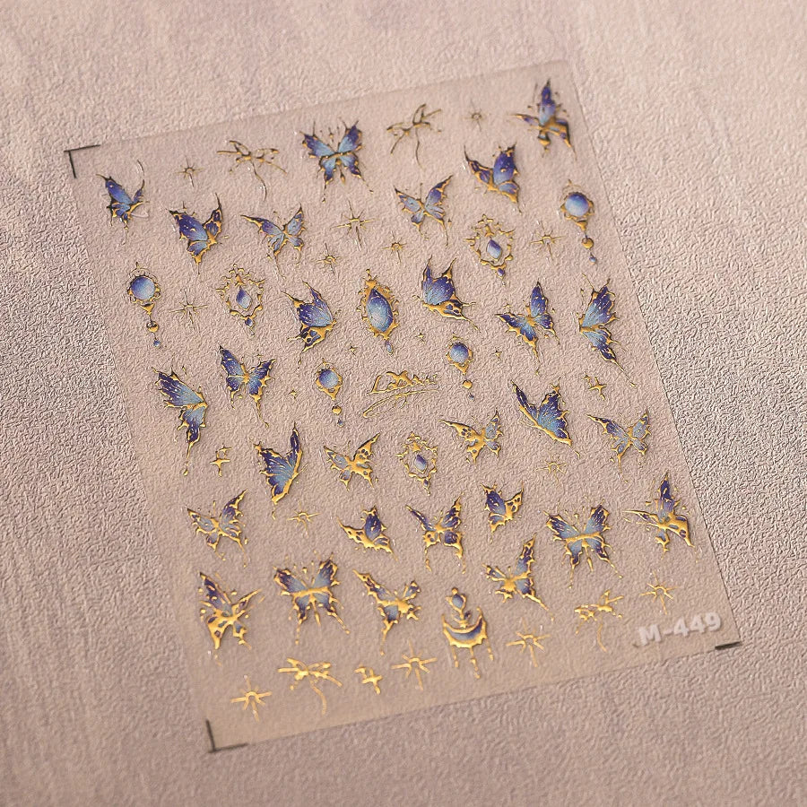 High-quality white and brown bear 3D nail art stickers, a set of 5D colorful butterfly nail decals
