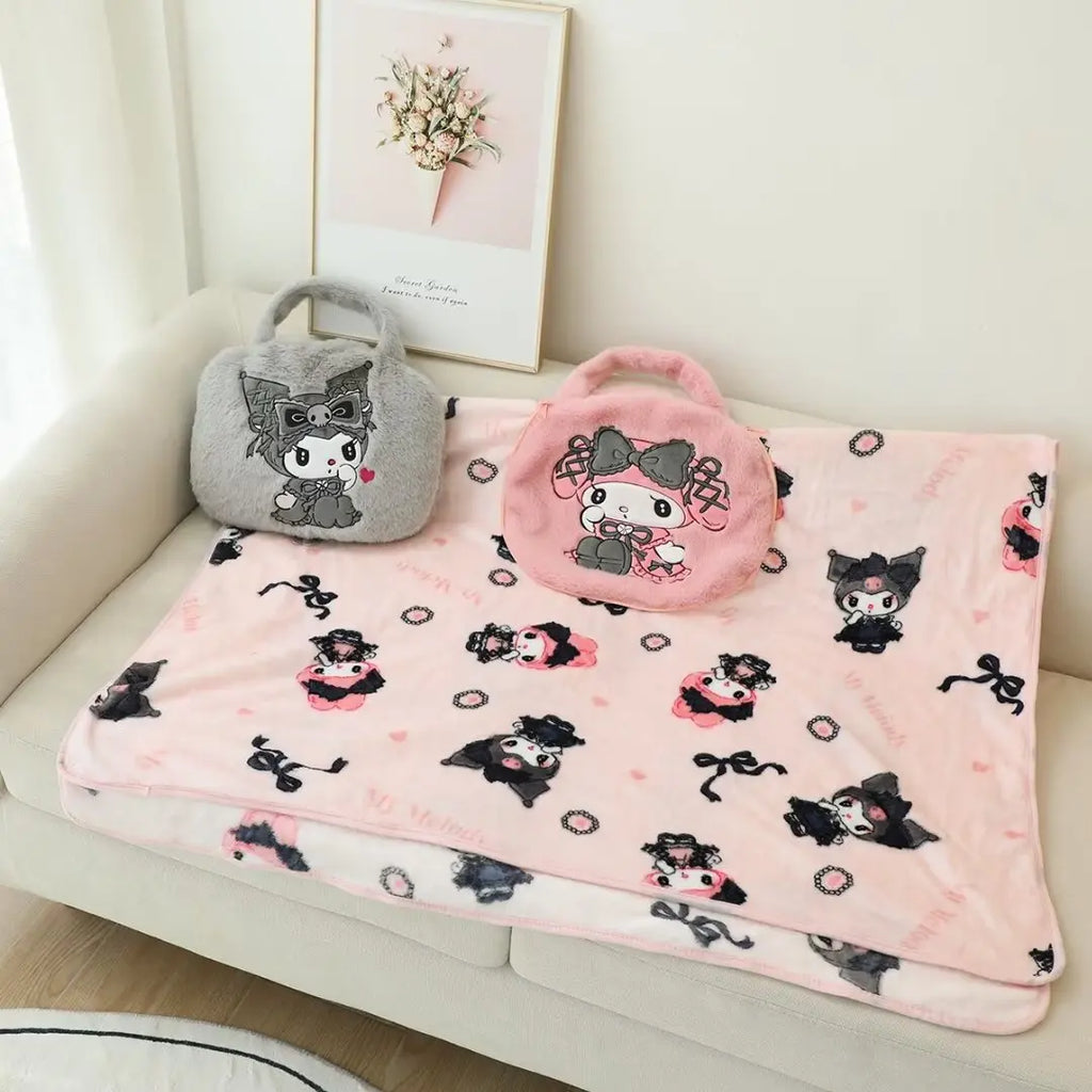 Kuromi My Melody Portable Blanket Nap Blanket Warm Handbag Blanket Travel Car Single Size Air Conditioning Blanket