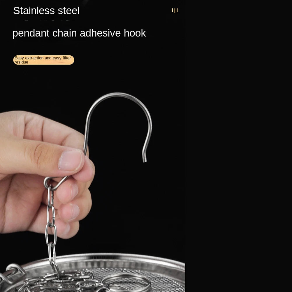 Strainer Stainless Steel With Lid Chain Hook Fine Mesh Strainer Cookware Food Mesh Pot Cooking Brine Basket Accessories