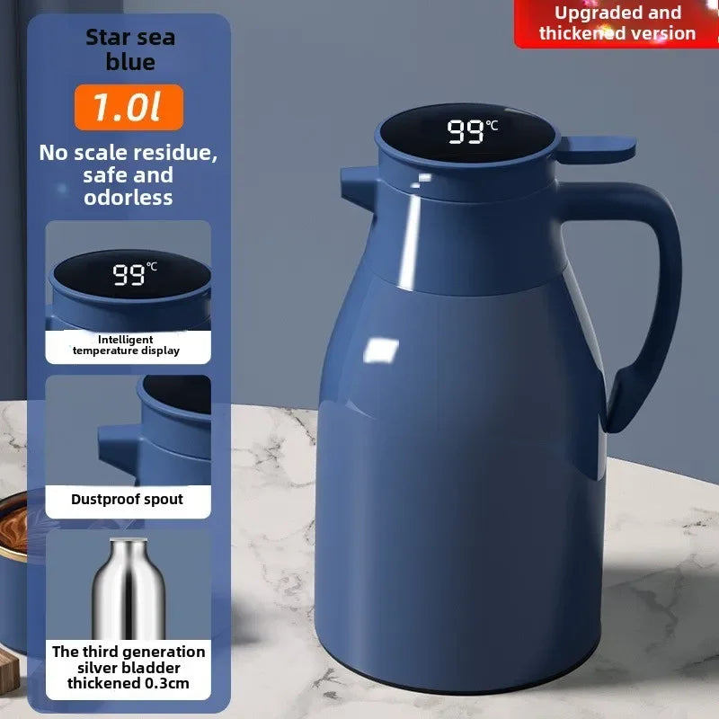 Kitchen Thermal Kettle Household Digital Display Coffee,1/1.3/2L Thermos Glass Liner Vacuum Flasks Large Capacity Water Bottle