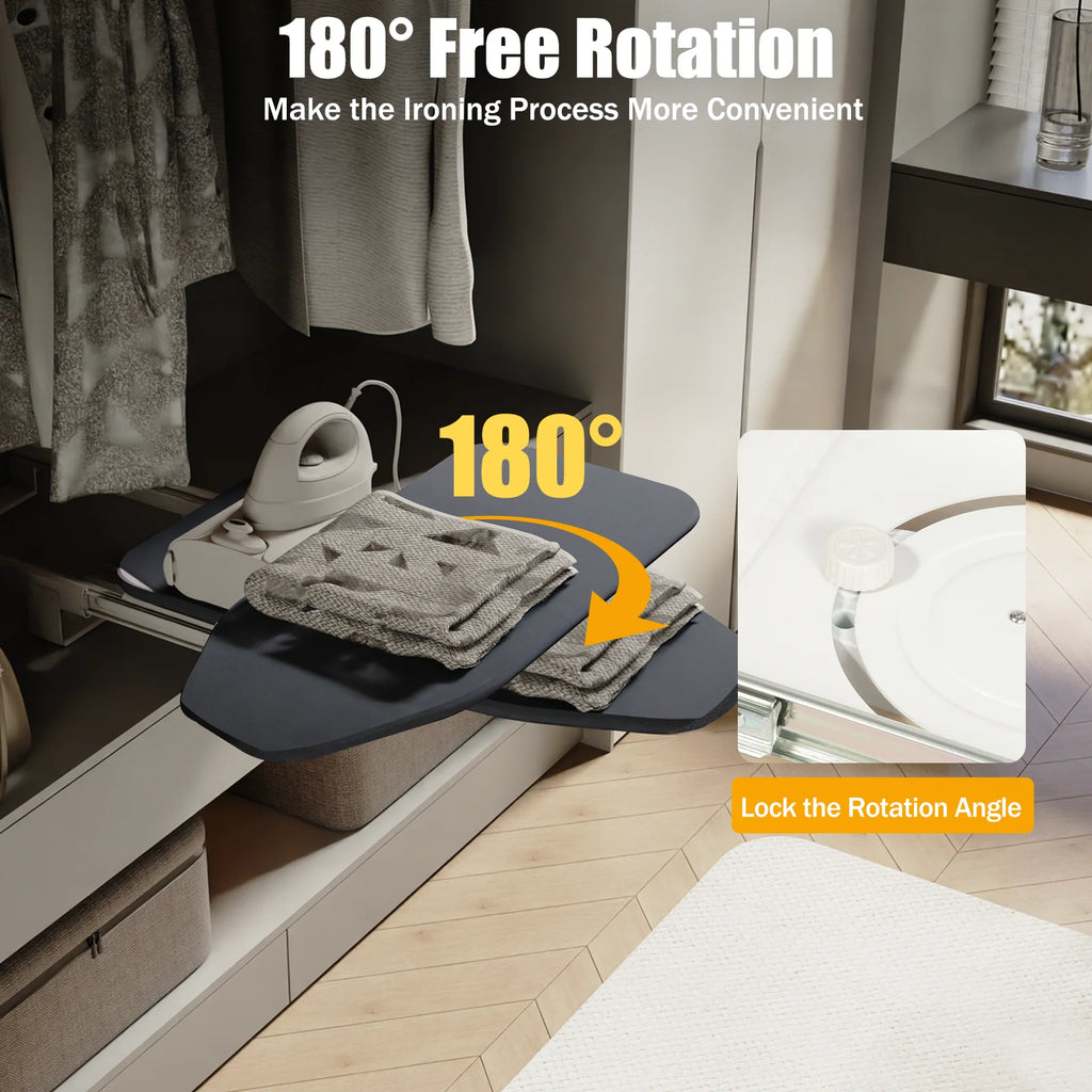 Folding Ironing Board for Cabinet, 180° Rotation Built-in Retractable Pull Out Ironing Board, Quiet Slide,Space Saving,Load 45kg