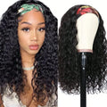 Water Wave 40 Inch Headband Wig Human Hair, Curly Glueless None Lace Front Wigs for Women, 250% Density Natural Looking Hair