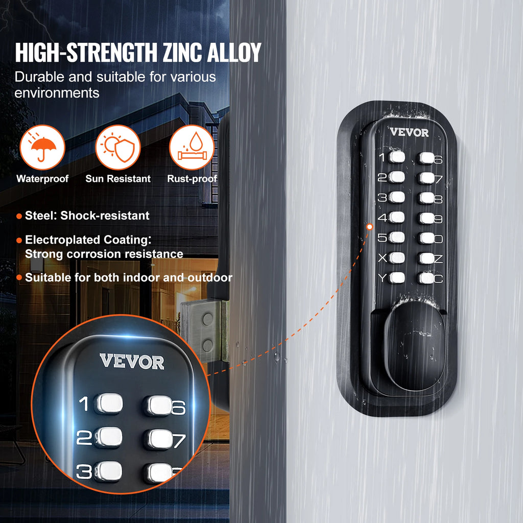 SucceBuy Mechanical Keyless Entry Door Lock 14 Digit Keypad Outdoor Gate Door Locks Set with Surface-mounted Latch Door Lock