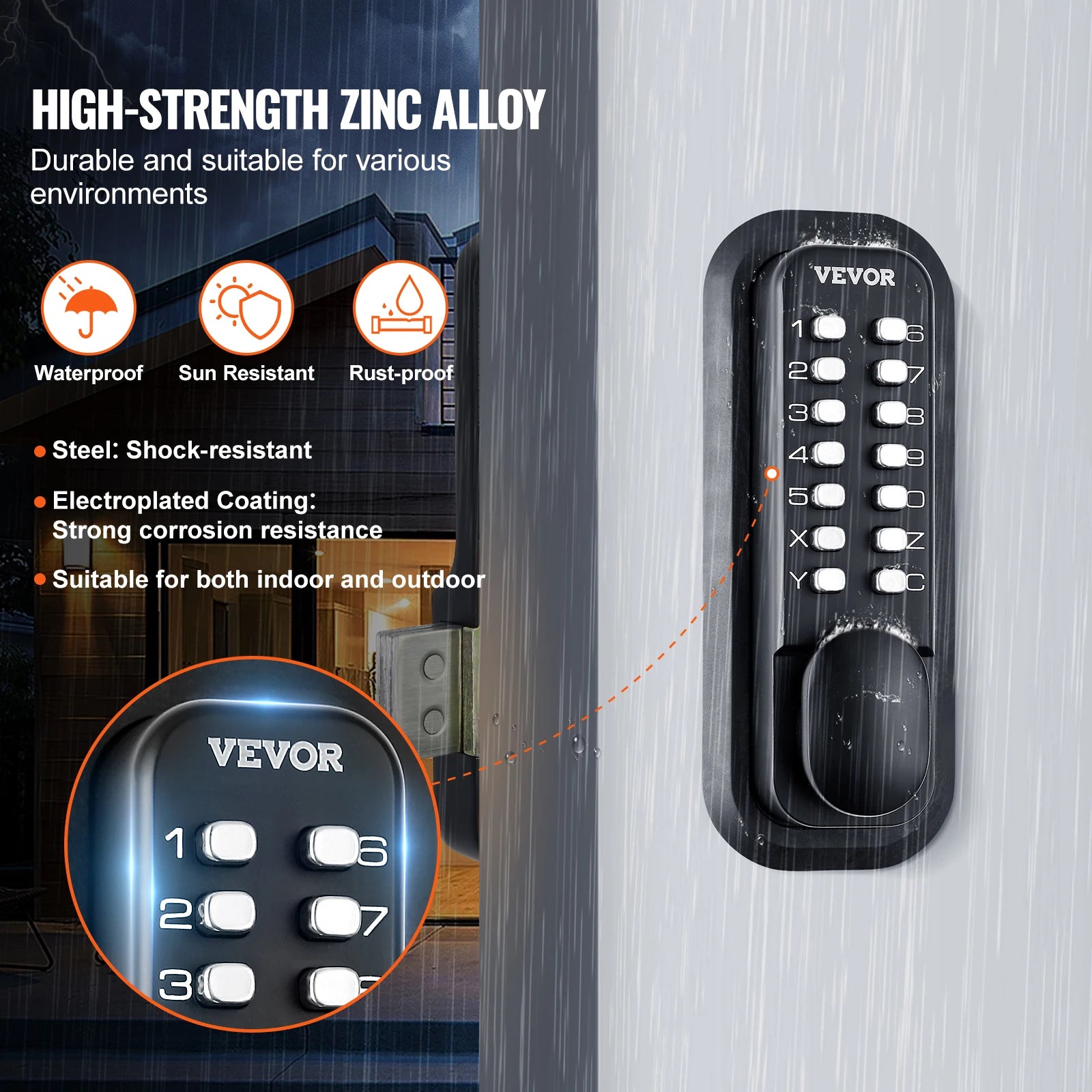 SucceBuy Mechanical Keyless Entry Door Lock 14 Digit Keypad Outdoor Gate Door Locks Set with Surface-mounted Latch Door Lock