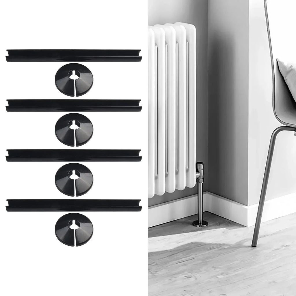 4 Set Pipes Radiator Pipe Covers Sleeve 15mm Collars Cut Fit Bathroom Chrome Black Plastic Decorative Covers Faucet Accessories