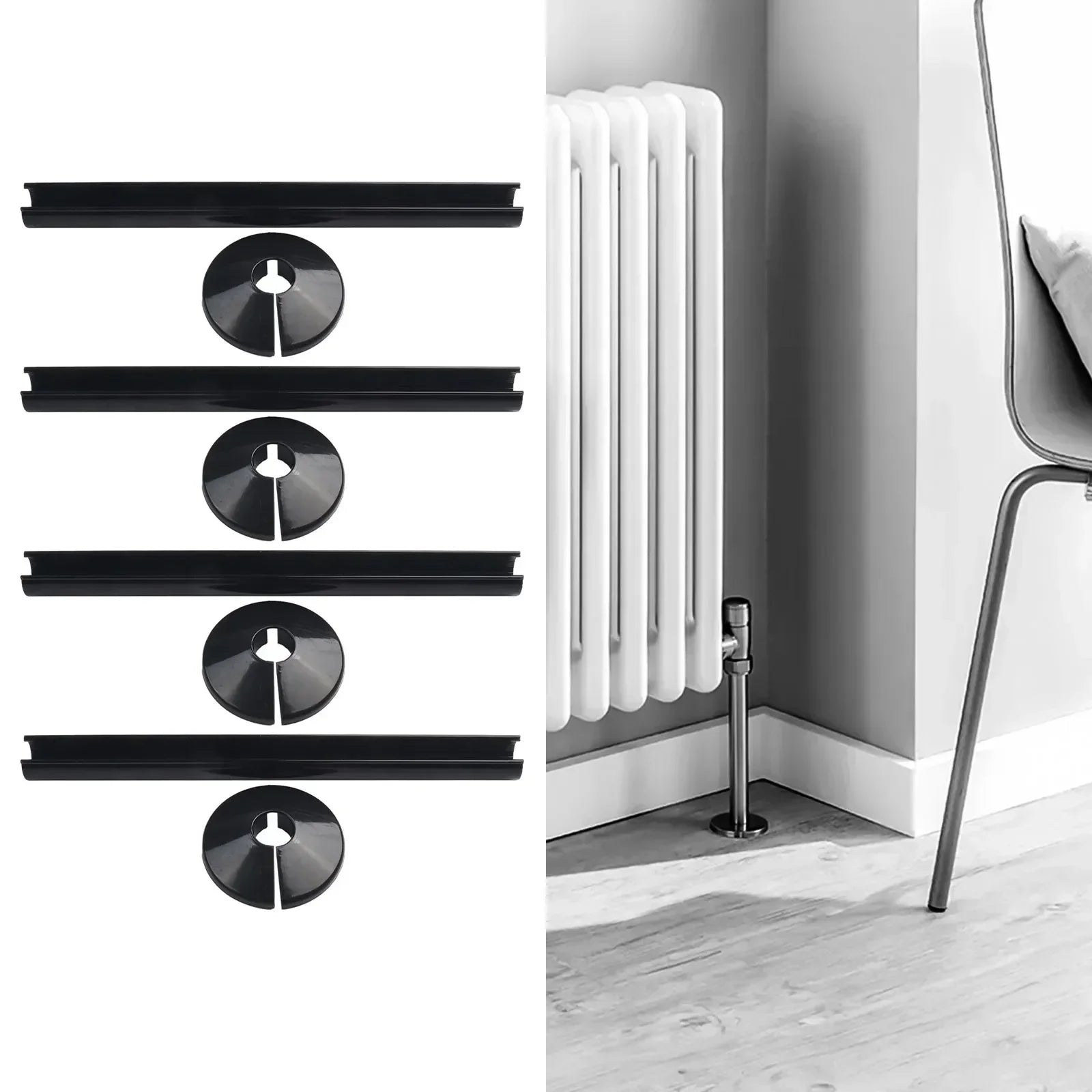 4 Set Pipes Radiator Pipe Covers Sleeve 15mm Collars Cut Fit Bathroom Chrome Black Plastic Decorative Covers Faucet Accessories