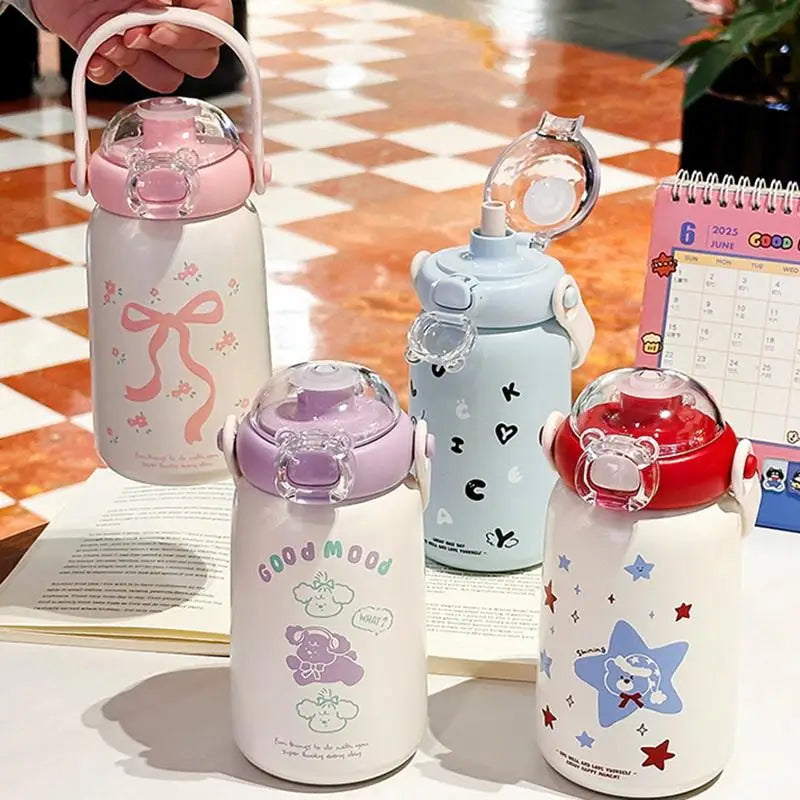 Cute Straw Children's Stainless Steel Thermos Cup Portable Kettle Simple Design 304 Steel Water Bottle for Kids