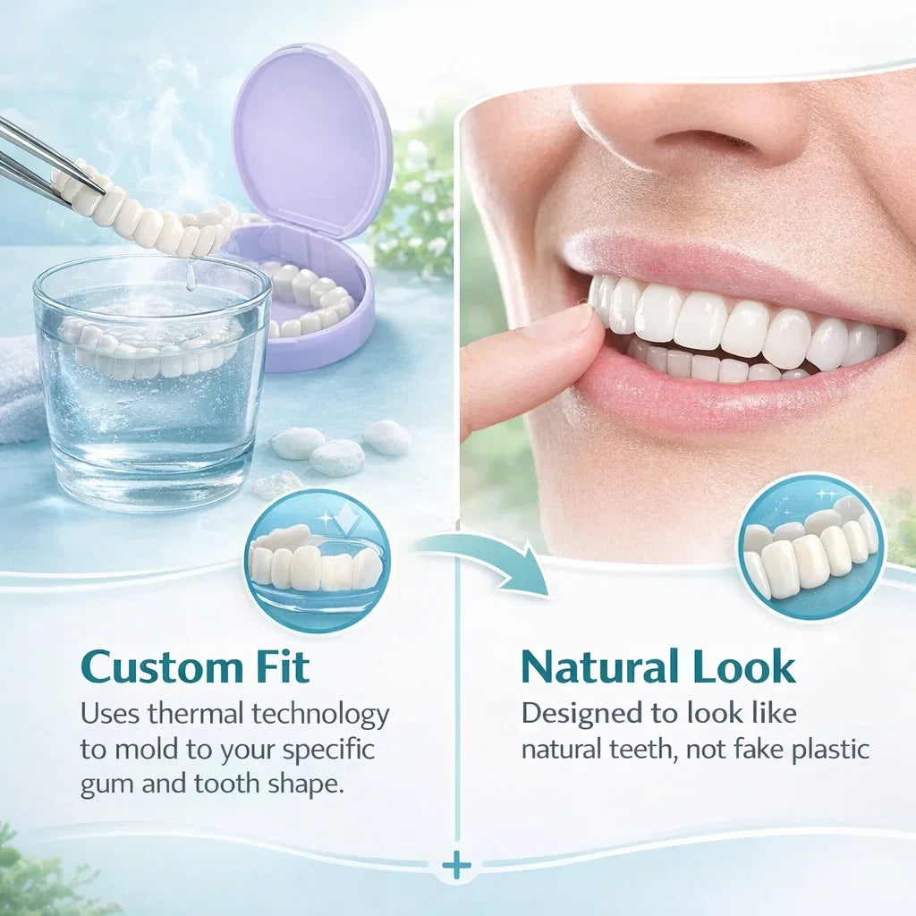 Adjustable Snap On Dentures Temporary Veneers Kit Fake Teeth Cover for Missing Teeth Gaps Perfect Smile Instant Comfort 1 Pair