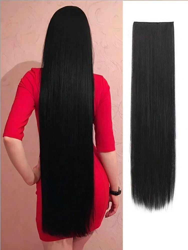 24inch/32 inch/40 inch Long Straight Synthetic Hairpieces Clip In Hair Extensions Black Natural Hair Piece for Women