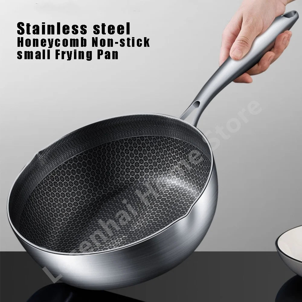 410 Stainless Steel Honeycomb Frying Pan Steak Cooking Non-Stick Pan Induction Cooker Universal Kitchen Cookware Flat Bottom Wok