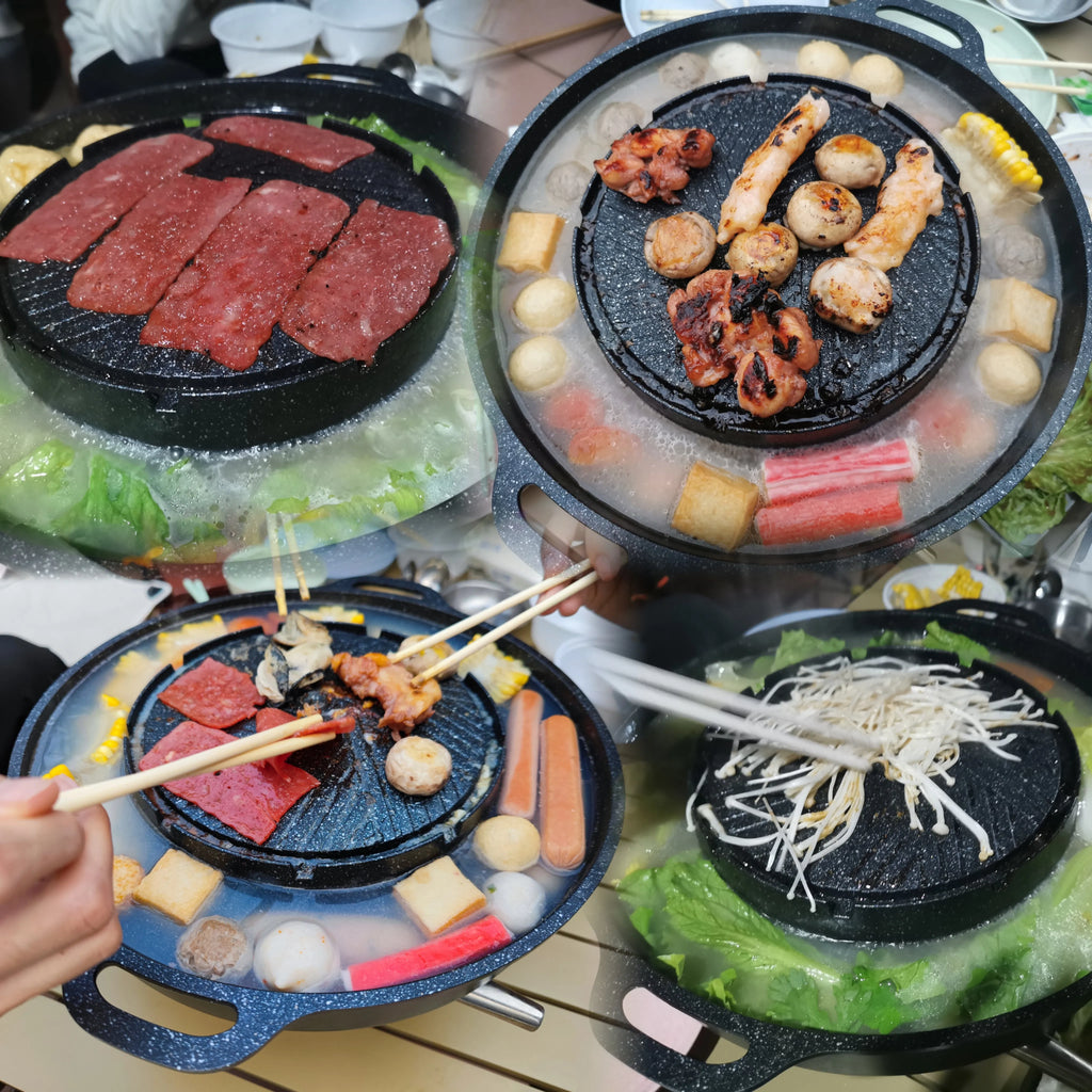 KOSUN Grill Pan Non-stick Barbecue Tray Egg Cheese Round Divider Grilling Plate Meat Steak Cooker for Gas and Induction Stove