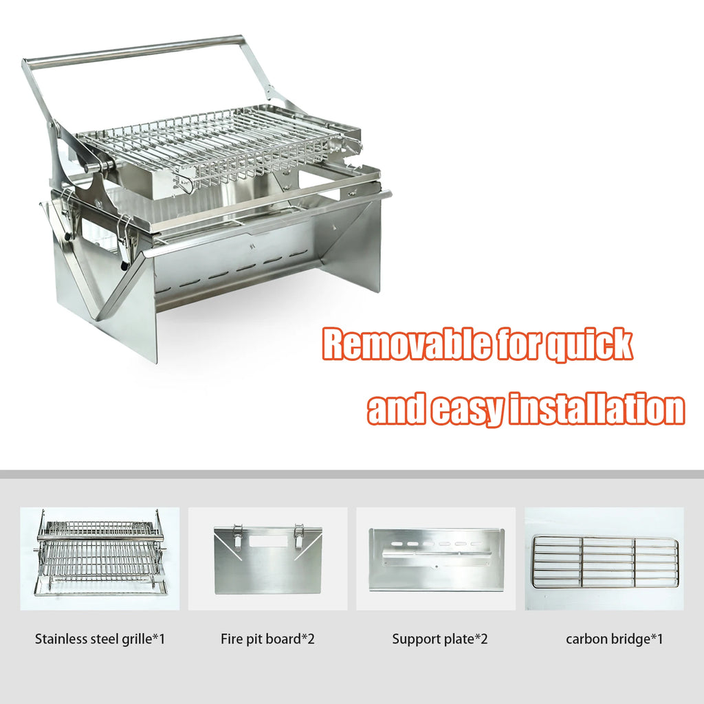 BBQ Grill Camping Turnover The Top BBQ Grid Could Over Turn 360⁰ Through The Handle Charcoal Stainless Steel Grill Foldable