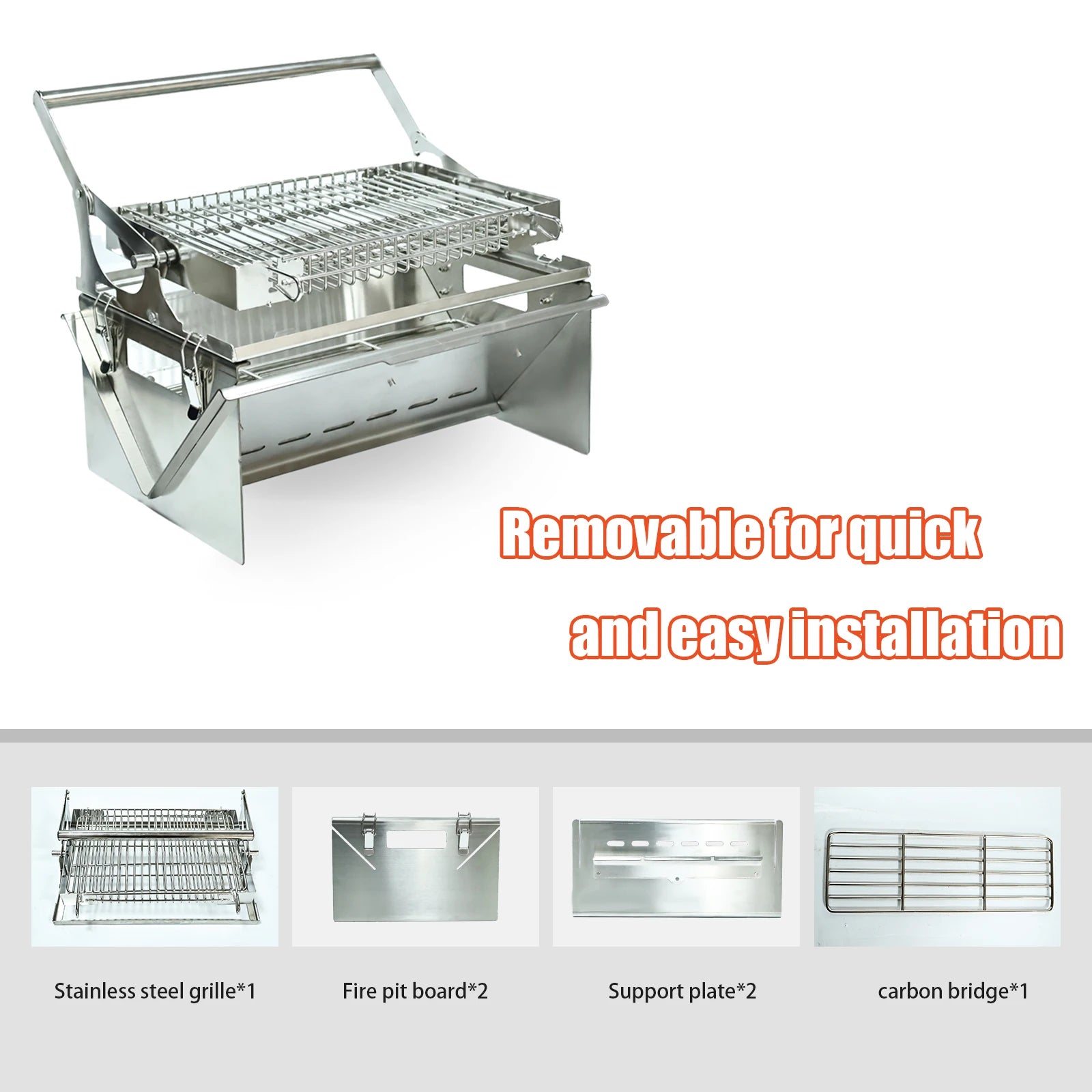 BBQ Grill Camping Turnover The Top BBQ Grid Could Over Turn 360⁰ Through The Handle Charcoal Stainless Steel Grill Foldable