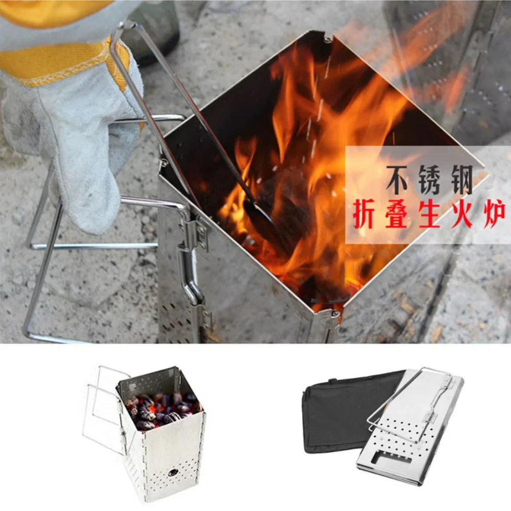 SUS Portable Charcoal Starter Outdoor Barbecue Grill Fire Starter Folding Carbon Stove BBQ Grill Heating Stove