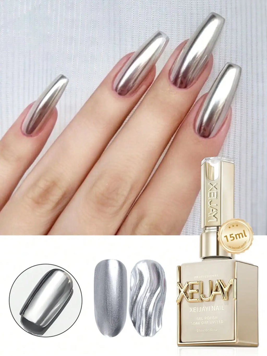 XEIJAYI 1Pc Mirror Silver Metallic Painting Gel Nail Polish Silver Mirror Glitter UV Gel For Home Manicure DIY