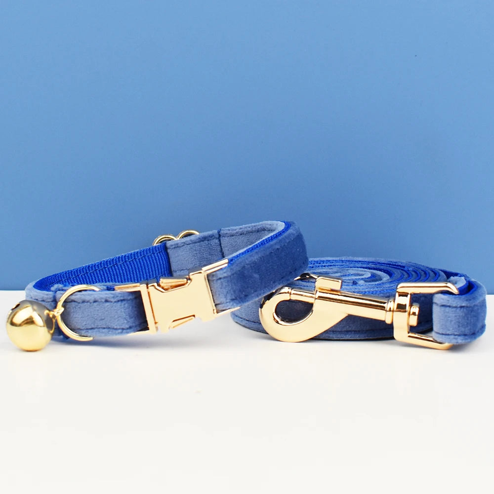 Cute Bowknot Cat Collar Personalized Cat Collar with Bell Engraving ID Tag Nameplate Kitten Collar Leash Set Velvet 45