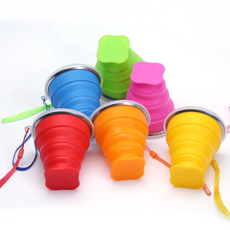 200ml Folding Cup Silicone Scalable Color Portable Outdoor Coffee Hand Cup without Bisphenol A Food Grade Water Cup Travel
