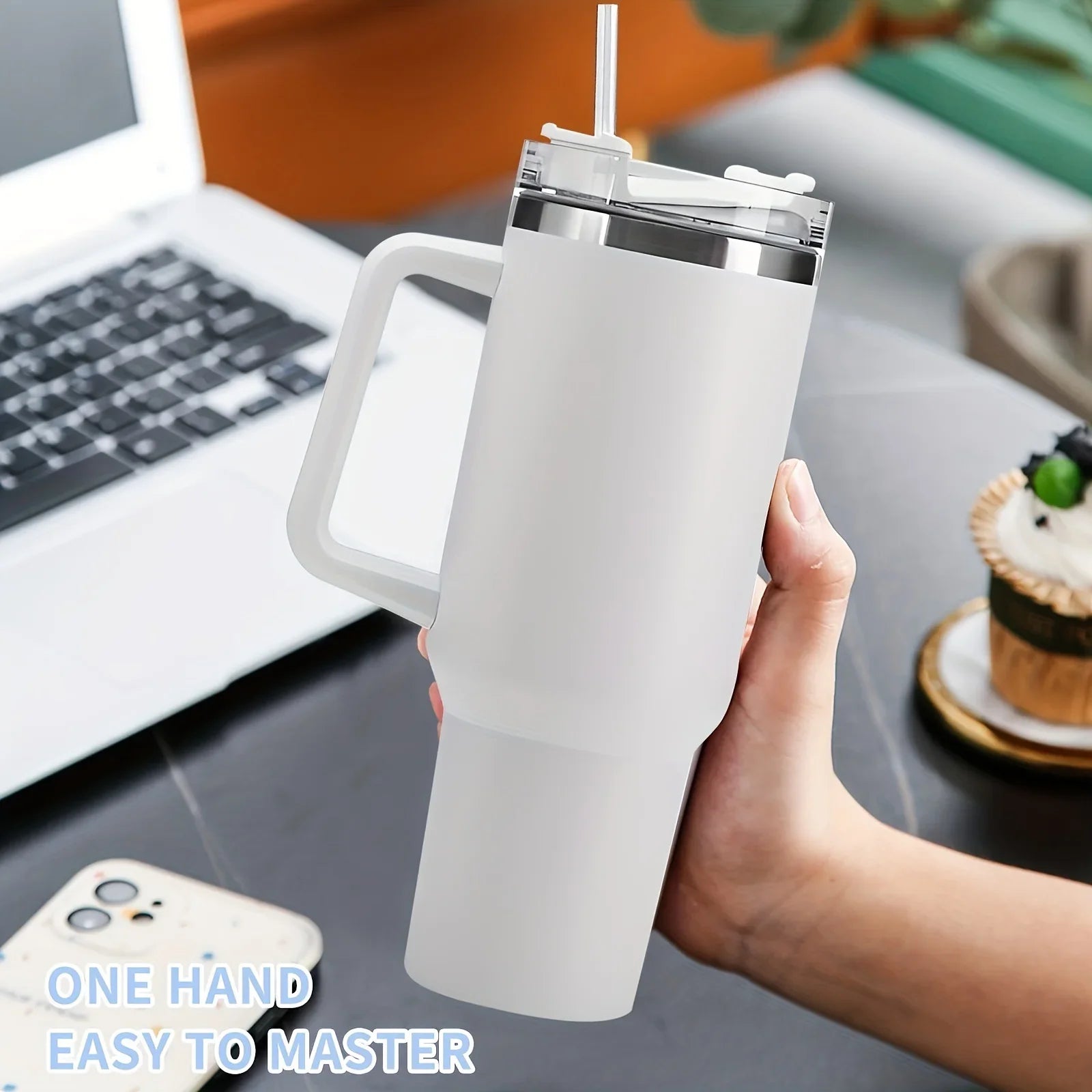 40oz Stainless Steel Car Cup Large Capacity Water Cup with Handle and Straw Double-walled Insulated Travel Mug Holiday Gifts