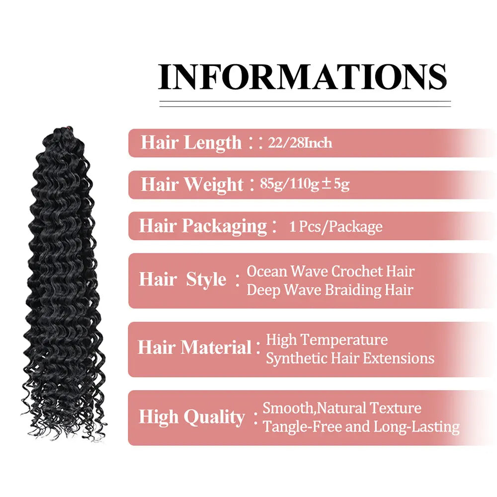 Long Deep Wave Braiding Hair 28 Inch Ocean Wave Crochet Hair Synthetic Deep Curly Crochet Hair Extensions For Black Women