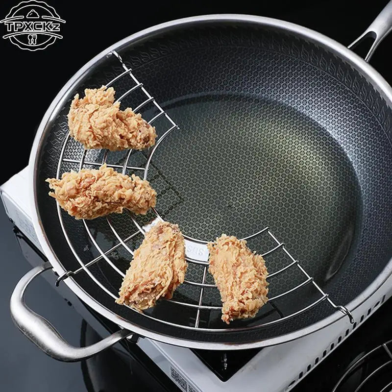 304 Stainless Steel Thick Line Semicircle Hanging Pan Frying Drain Line Rack Kitchen Accessories Insulation Pot Rack Steam Rack
