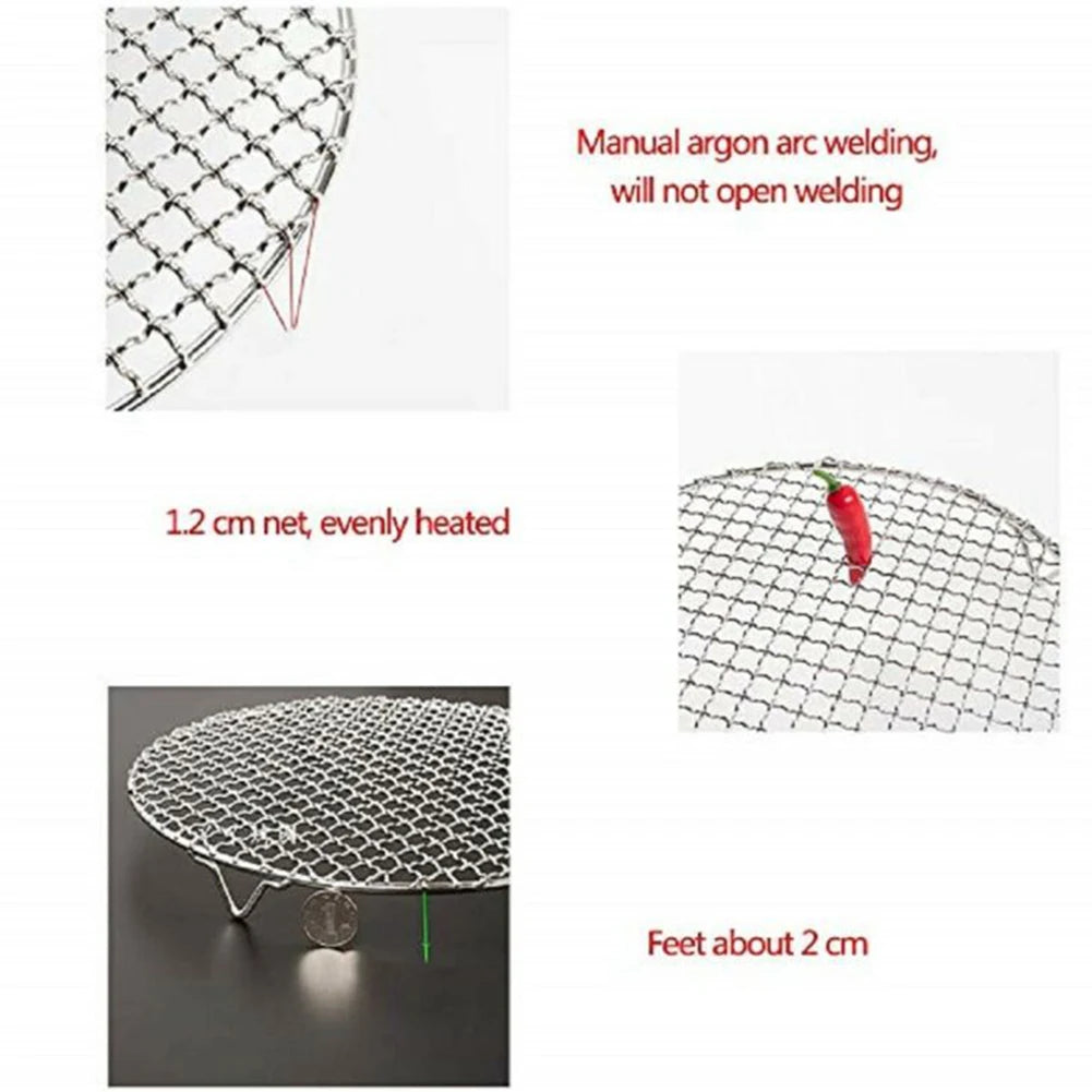 13-35cm Stainless Steel Round Bbq Net With Foot Barbecue Round Cooling Baking Rack Camping Outdoor Mesh Wire Net