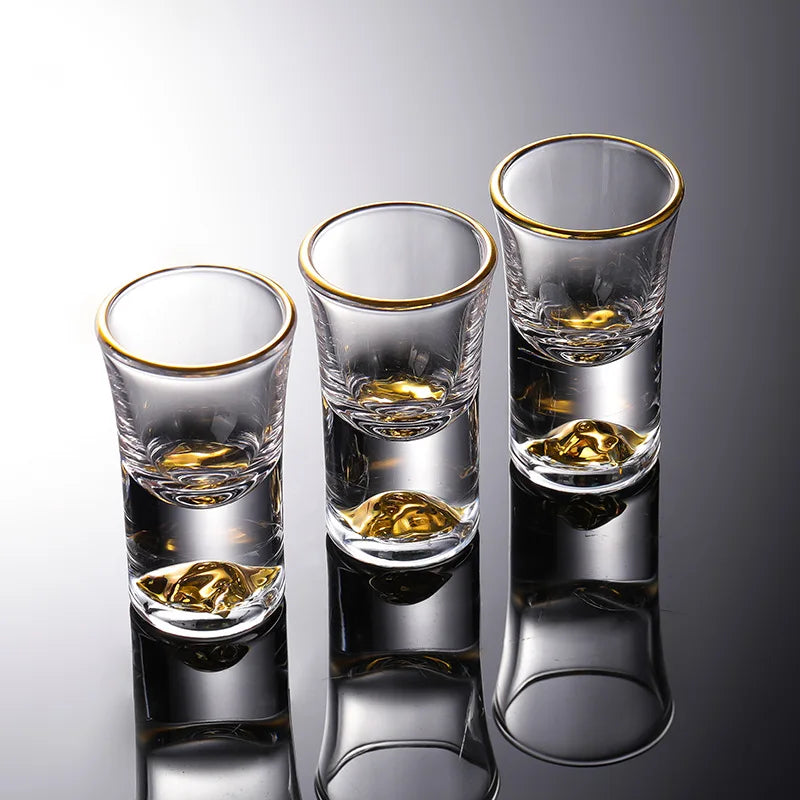 7pcs Crystal Glass Short Cup Set gold/blue Lead Free Liquor Glass With Wine Dispenser Golden Vodka Brandy Wine Glasses Cup