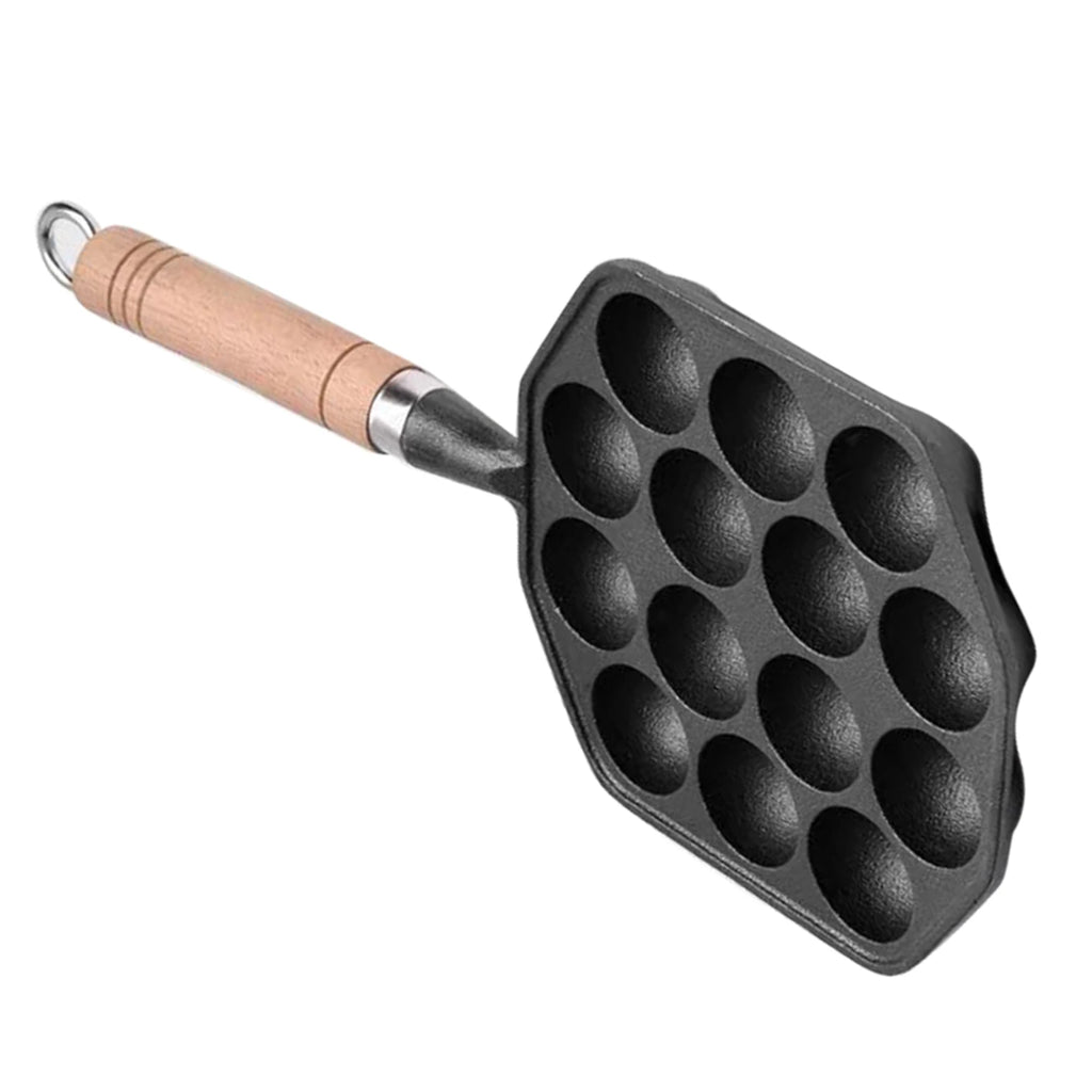 Octopus Meat Ball Mold Maker Easy To Clean 14 Holes Takoyaki Grill Pan Cast Iron Thickened Detachable Handle for Kitchen