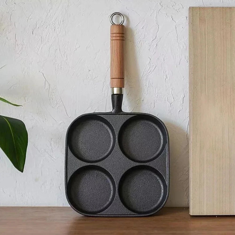 Cast iron four-hole omelette pan non-stick chemical-free coating breakfast pan household egg hamburger baking pan cooking tools