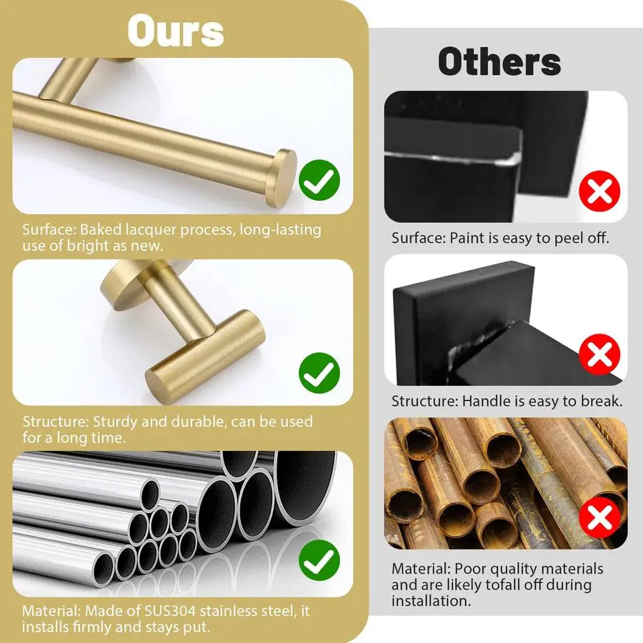 Gold Towel Bar Set 10 Pieces Bathroom Hardware Accessories Set Towel Rack Set for Bathroom SUS304 Stainless Steel Toilet Paper H