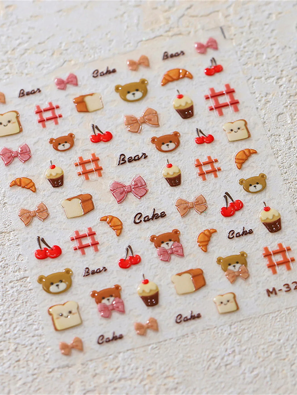 1PCS 5D Easter cute rabbit Stickers Lovely  Red Strawberry  Soft Embossed Reliefs Self Adhesive Nail Stickers Manicure Decals