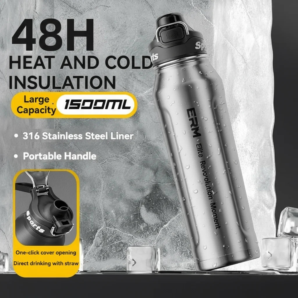 1.5L Insulated Water Bottle Stainless Steel Cold Hot Insulated Cup Vacuum Thermos Bottle Double Wall Flasks