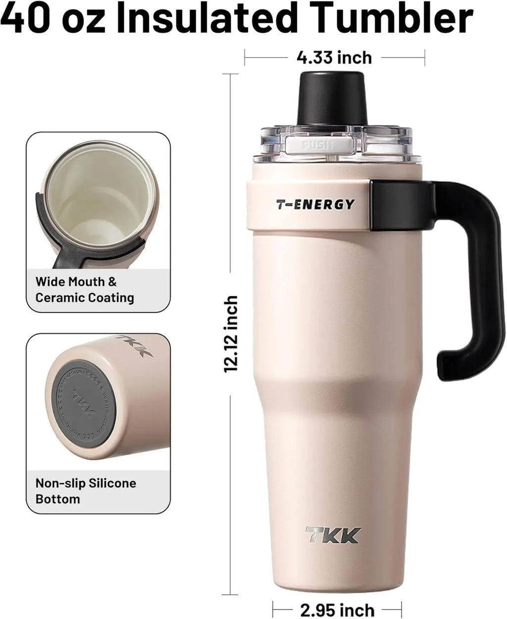 TKK Car cup 40 oz Insulated Tumblers Stainless Steel Travel Mug with Ceramic Coating, Leak Proof Double Walled Iced Coffee Cup