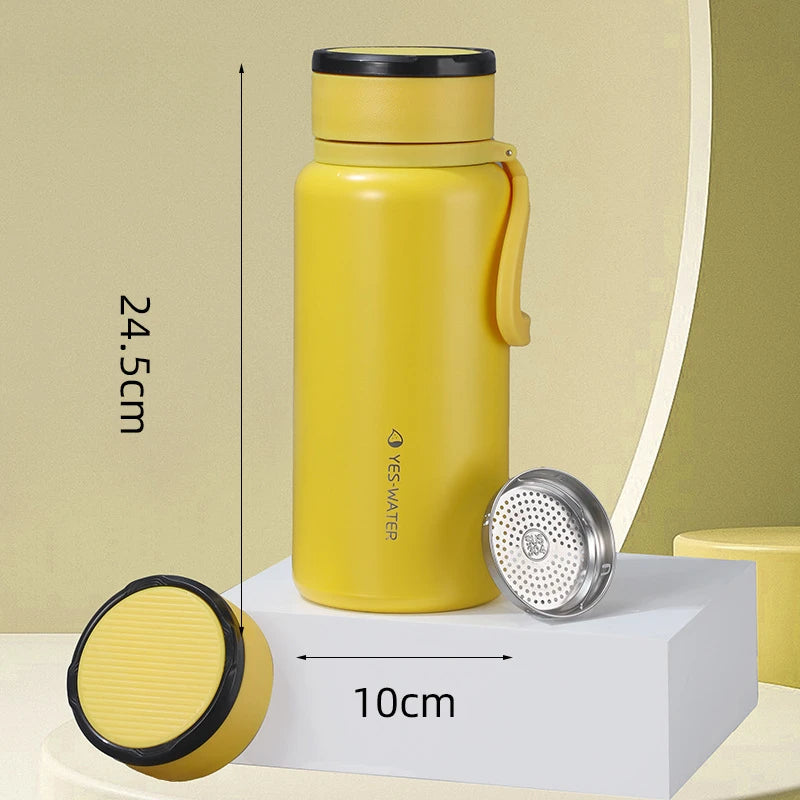 Vacuum Flask with Tea Infuser and Stainless Steel Filter Leak-Proof Tea KettleTravel Thermos Cup with Carrying Strap and Rope