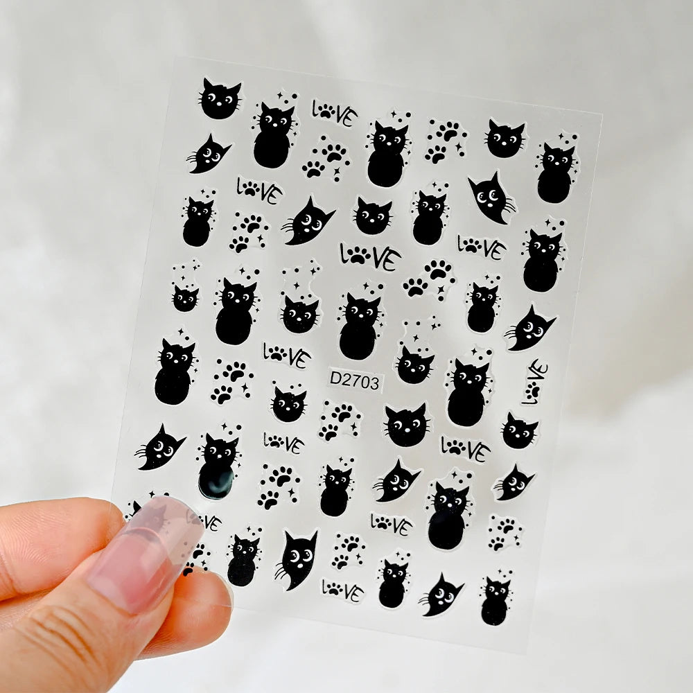 1pc 5D Cute Jelly Pink Cat Paw Print Nail Sticker Lovely Kitty Puppy Dog Cartoon Embossed Relief Nail Art Sticker Manicure Decal