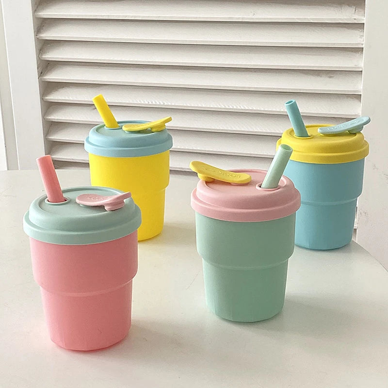 400ml Coffee Mug With Lid Straw Silicone Cold Juice Milk Tea Mug Leak-Proof Drinking Water Bottles Portable Travel Cup