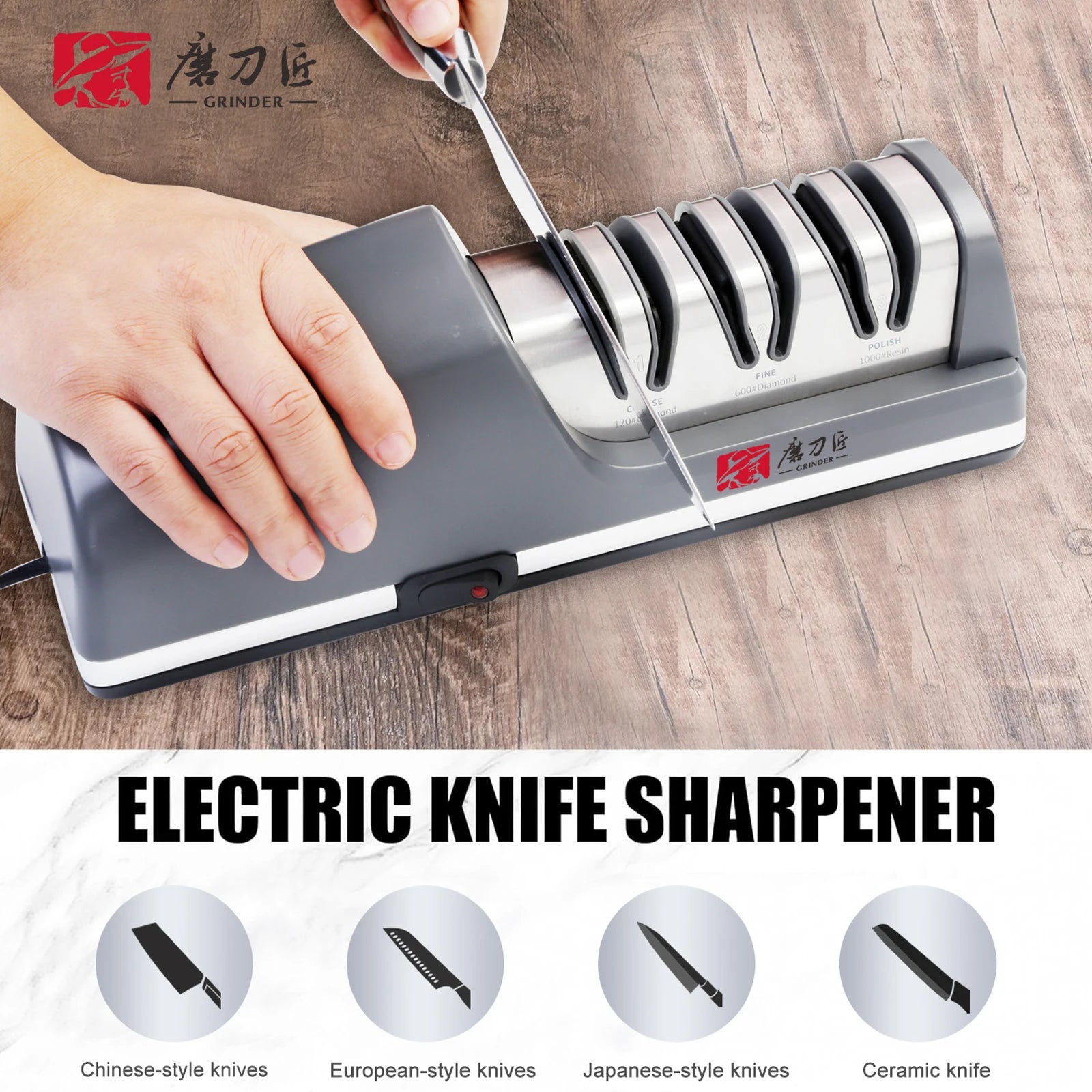 Three-Speed Electric Tool Sharpener Precise 15° Sharpening Easy Blade Replacement Features Sharpening and Polishing