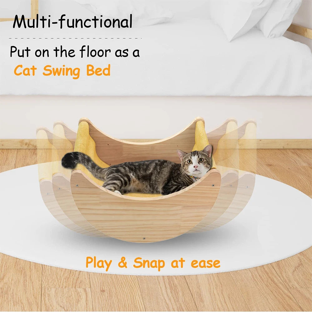 Cat Wall Hiding House Hammock Climbing Shelves Moon Perches Bed Ladder Solid Wood Steps For Activity Indoor Cats Wall Furniture
