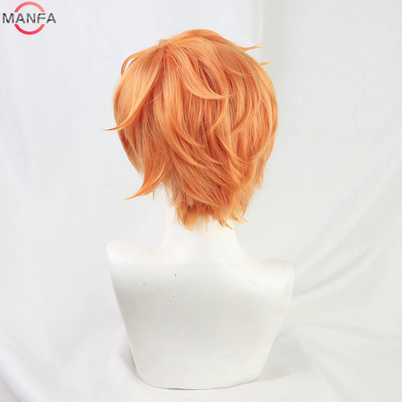 Anime Vivid BAD SQUAD Shinonome Akito Cosplay Wig Short Orange Wigs Heat Resistant Synthetic Hair Halloween Unisex Wig + Wig Cap