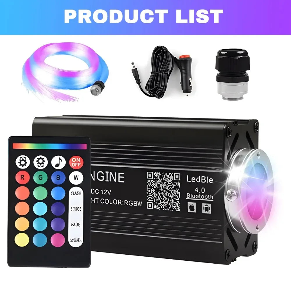 12W Home Car Roof Star Light 500/1000Pcs Fiber Optic Headliner Kit Led Atmosphere Light with RGB Meteor Music APP Control